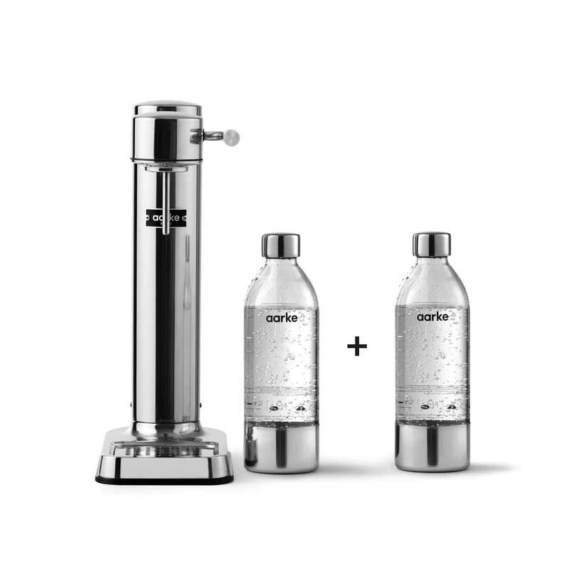 Aarke Carbonator 3, Sparkling Water Maker with 2 x PET Bottles 800ml, Steel Finish