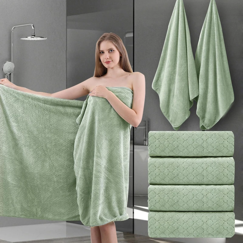 Ycosy Extra Large Bath Towels Set 35x70 Inches - Green Luxury 600 GSM Oversized Bath Sheet Towel,Ultra Soft Microfiber - Quick Dry,Highly Absorbent Shower Towels Spa Hotel Bathroom Towel Set (4-Pack)