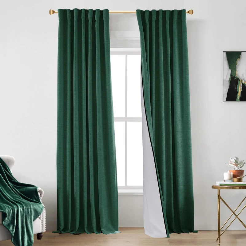 PANELSBURG Green Boho Blackout Curtains for Bedroom - Emerald Hunter Dark Green, 84 Inches Long - Christmas Luxury Thermal Insulated Curtains for Living Room