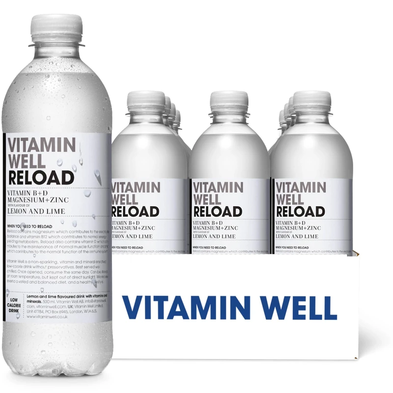 Vitamin Well Lemon & Lime Flavouredwater– Enriched with Vitamin D, B, Magnesium, Zinc, Low Calorie, Vitaminwater– 12 x 500ml (RELOAD)