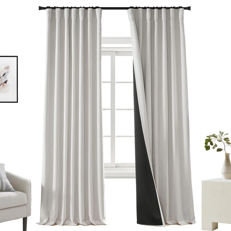 Panels Back Tab/Hook Belt Linen Cream Blackout Curtains for Living Room，90 Inch Length，50 Inch Wide