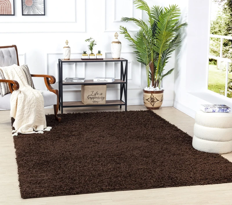Livabliss Home Shaggy Rug - Modern Berber Rugs Living Room, Large 160x220 cm, Soft Shaggy Rugs for Bedroom - Neutral Boho Fluffy Rug, Easy Care Plush Thick Pile - Brown