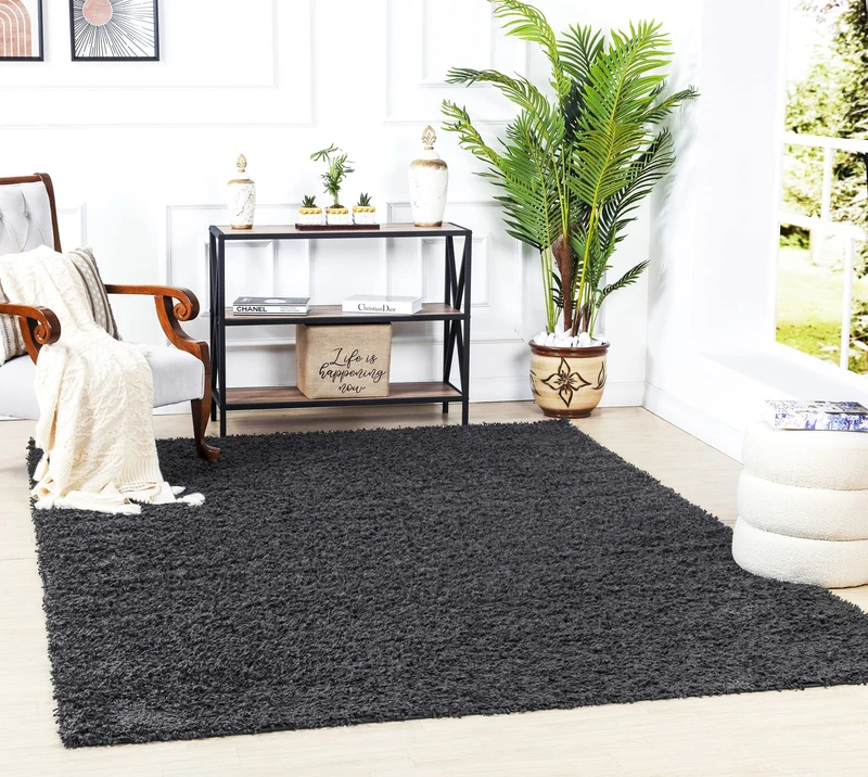 Livabliss Home Shaggy Rug - Modern Berber Rugs Living Room, Large 120x170 cm, Soft Shaggy Rugs for Bedroom - Neutral Boho Fluffy Rug, Easy Care Plush Thick Pile - Dark Grey