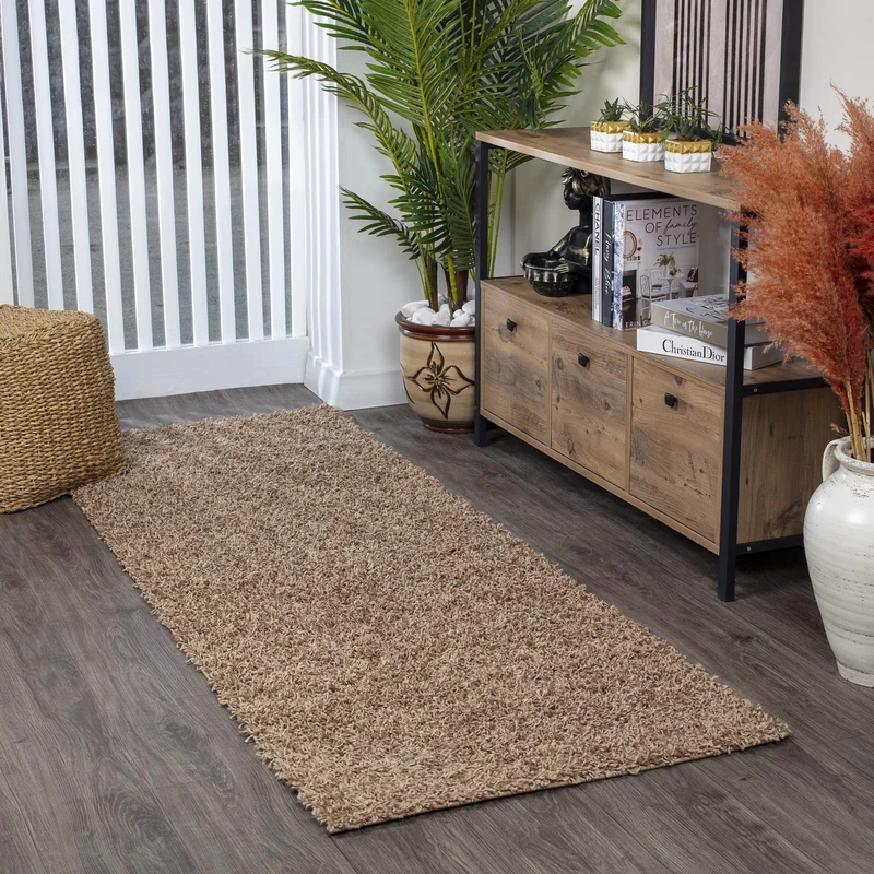 Livabliss Home Shaggy Rug - Modern Runner Rugs Living Room, Hallway 80x220 cm, Soft Shaggy Rugs for Bedroom - Neutral Boho Fluffy Rug, Easy Care Plush Thick Pile - Light Beige - Image 1