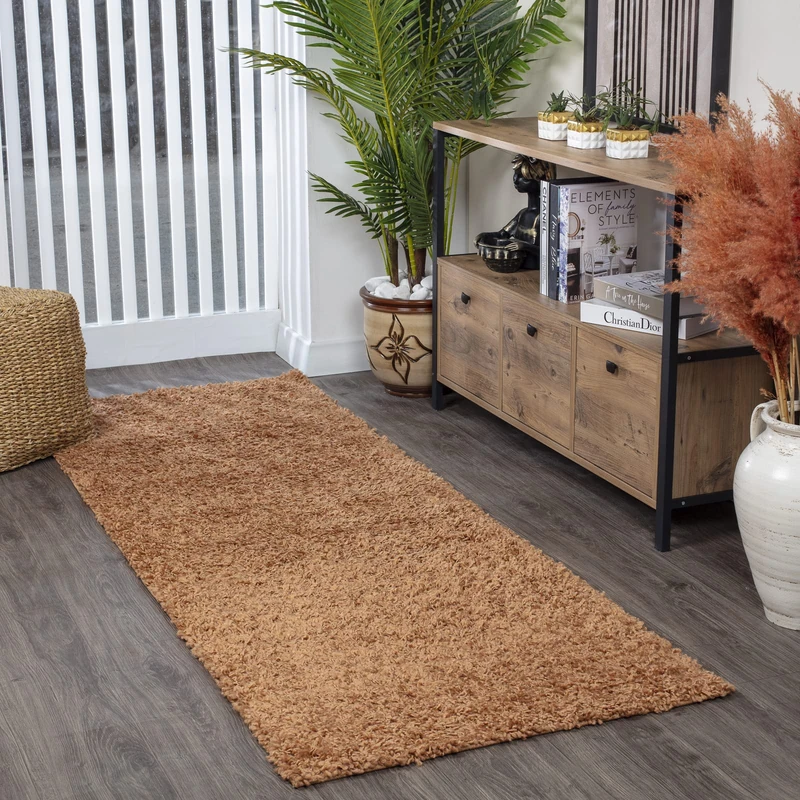 Livabliss Home Shaggy Rug - Modern Runner Rugs Living Room, Hallway 80x220 cm, Soft Shaggy Rugs for Bedroom - Neutral Boho Fluffy Rug, Easy Care Plush Thick Pile - Terracotta