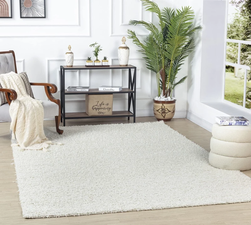 Livabliss Home Shaggy Rug - Modern Berber Rugs Living Room, Large 160x220 cm, Soft Shaggy Rugs for Bedroom - Neutral Boho Fluffy Rug, Easy Care Plush Thick Pile - White