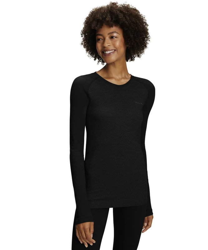 FALKE Women's Wool-Tech Light Round Neck W L/s Sh Functional Yarn Quick Dry 1 Piece Base Layer Top, Black 3000, S