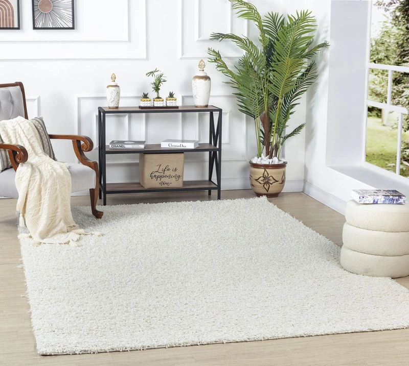 Livabliss Home Shaggy Rug - Modern Berber Rugs Living Room, Large 120x170 cm, Soft Shaggy Rugs for Bedroom - Neutral Boho Fluffy Rug, Easy Care Plush Thick Pile - White
