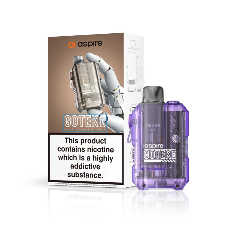 Aspire Gotek X Vaping Kit, Compact, Stylish, 2mL Refillable Pod, Nic Salt Compatible, User Friendly, All Day Usage, E Cigarettes, E Cig, Aspire Vaping, Starter Kit, No Nicotine (Translucent Violet)