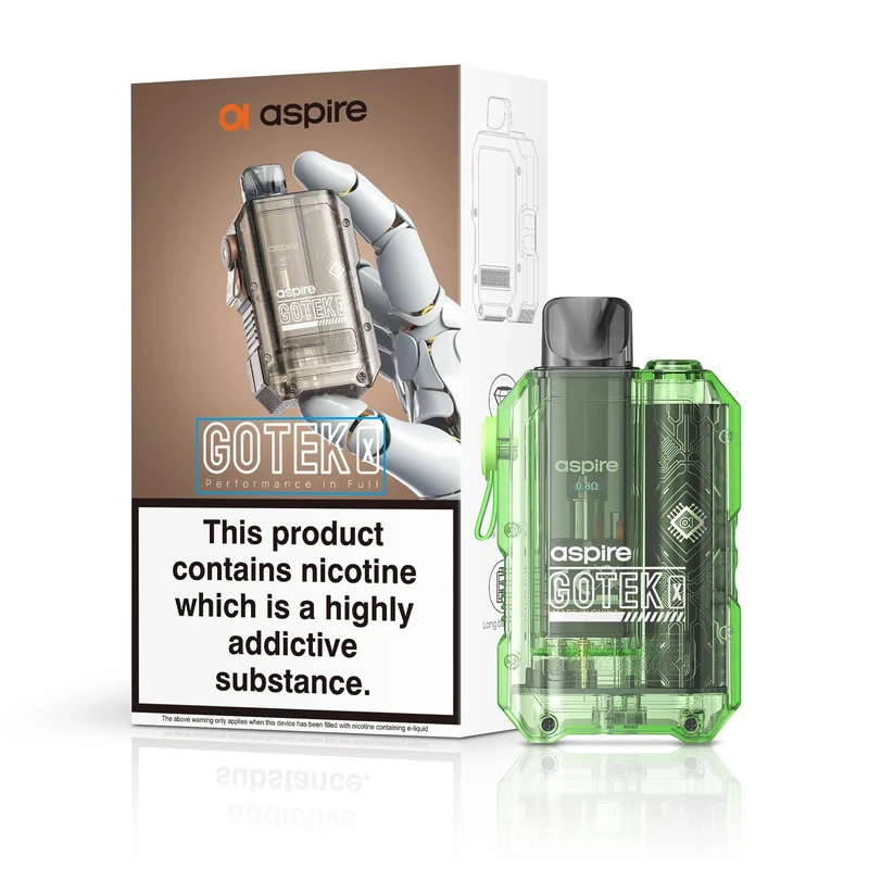 Aspire Gotek X Vaping Kit, Compact, Stylish Design, 650mAh Battery, 2mL Refillable Pod, Adjustable Airflow, Nic Salt Compatible, Beginner-Friendly, E Cigarette, E Cig, No Nicotine (Translucent Green)