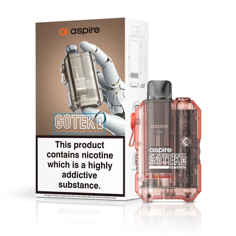 Aspire Gotek X Vaping Kit, Compact, Stylish Design, 650mAh Battery, 2mL Refillable Pod, Nic Salt Compatible, Beginner-Friendly, E Cigarette, E Cig, Aspire Vaping, No Nicotine (Translucent Orange)
