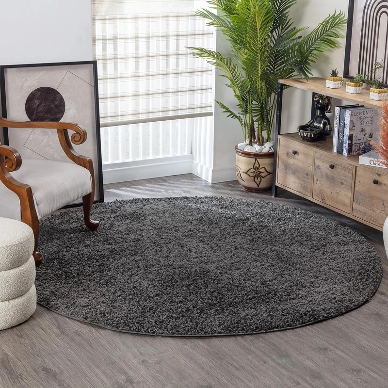 Livabliss Home Shaggy Rug - Modern Berber Rugs Living Room, Large 160 cm, Soft Shaggy Rugs for Bedroom - Neutral Boho Fluffy Rug, Easy Care Plush Thick Pile - Dark Grey
