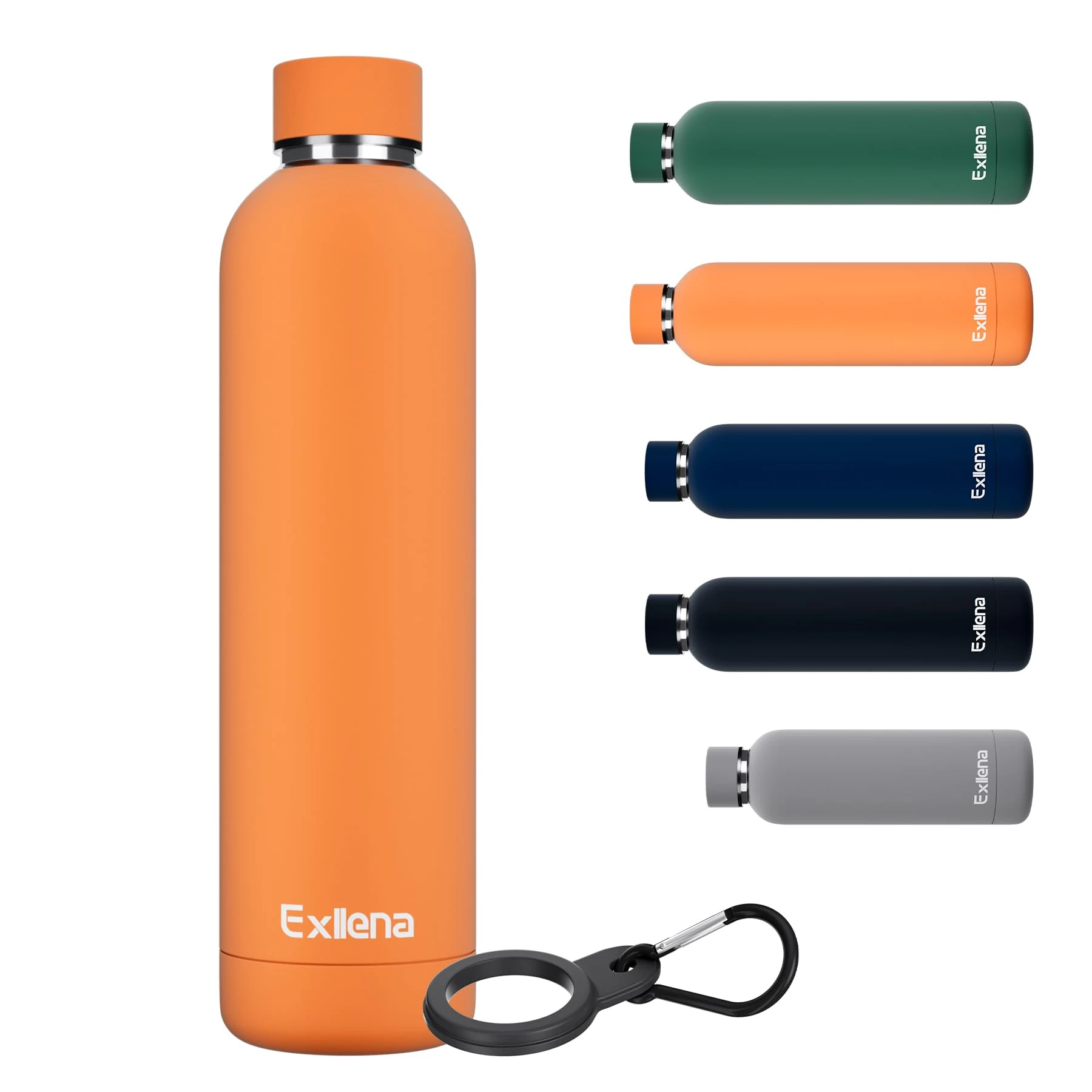 Exllena Insulated Water Bottle 1L with Buckle, Double Wall Stainless Steel, 12 Hrs Hot/24 Hrs Cold, BPA Free for Gym, Camping, Hiking (Orange)