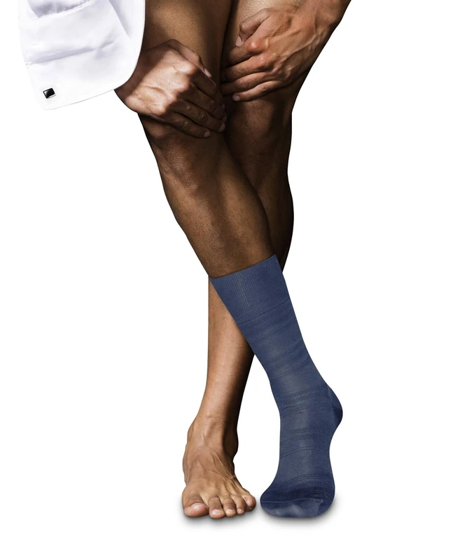 FALKE Men's Highshine M So Silk Cotton Patterned 1 Pair Socks, Blue Bluestone 6067, 5.5-6.5