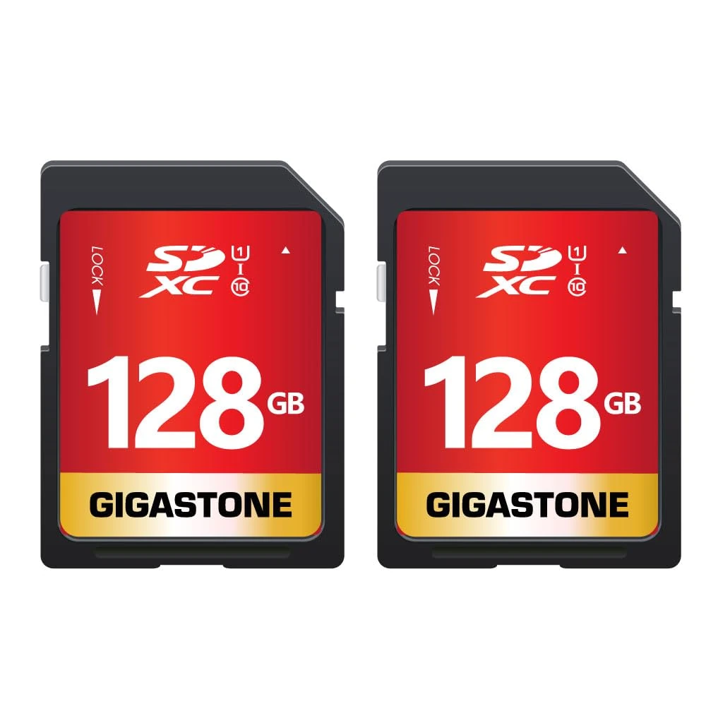 GIGASTONE 128GB 2-Pack SD Card UHS-I U1 Class 10 SDXC Memory Card High Speed Full HD Video Canon Nikon Sony Digital Camera, Full Size SD Card
