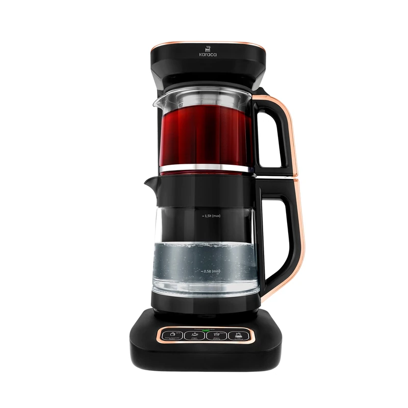 Karaca Robotea Pro 4-in-1 Talking Automatic Tea Kettle and Filter Coffee Brewing Machine 2500 W Black Copper