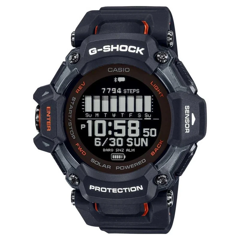 Casio GBD-H2000-1AER Digital Quartz Watch with GPS, Rate Monitor, Stopwatch, Light, Solar Powered, Water Resistance 200 Metres, Black Resin Case, Men's
