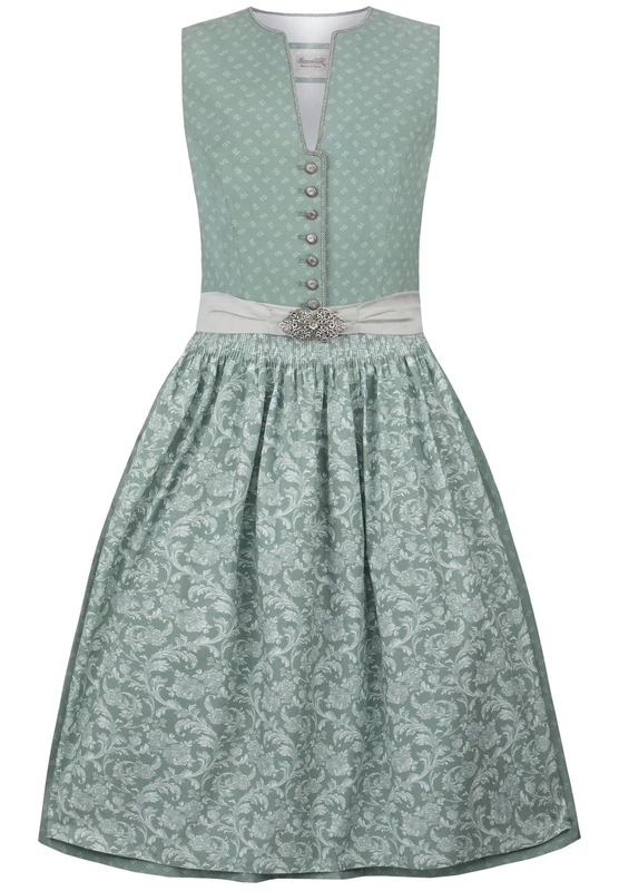 Stockerpoint Franka Women's Dirndl I Size 34-54 I Costume Dress with Loving Details and Dirndl Apron I 100% Cotton I Comfortable and Easy Care I Perfect for Costumes and Festivities, Green (sage), 20