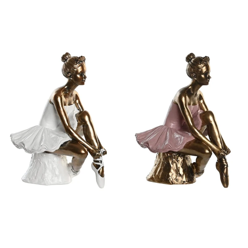 DKD Home Decor Decorative Figure 12 x 9.5 x 15.5 cm Pink White Ballet Dancer (2 Units)
