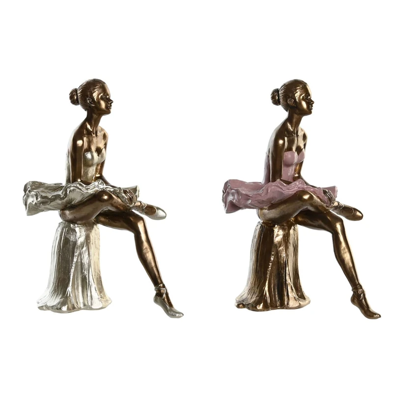 DKD Home Decor Decorative Figure Pink White Ballerina Ballet 15 x 10 x 19 cm (2 Units)