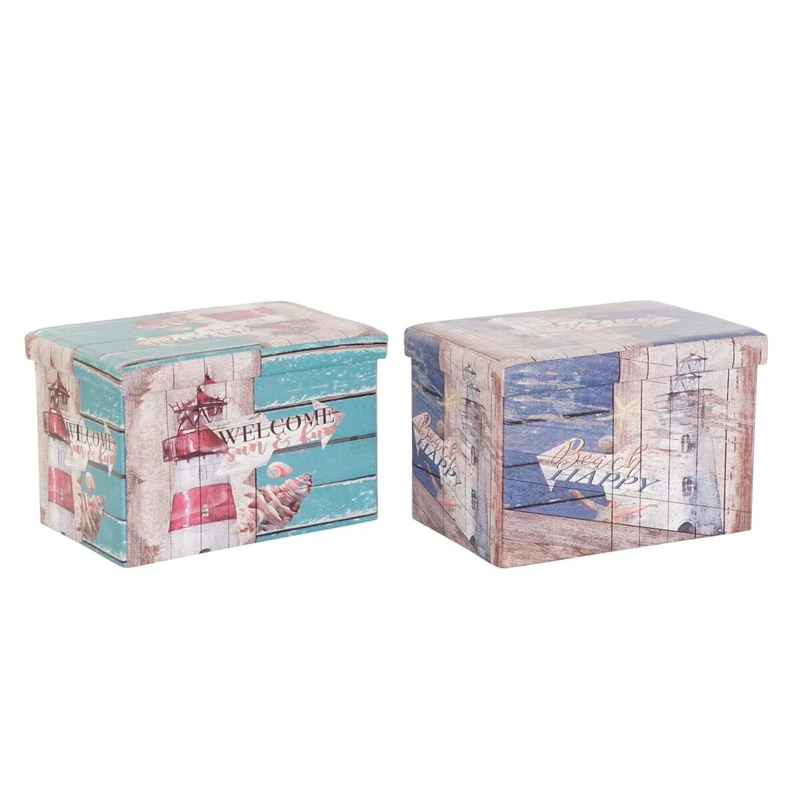 DKD Home Decor Multi-purpose Box 59 x 40 x 40 cm Polyurethane Multi-Coloured Cardboard Mediterranean (2 Units) - Image 1