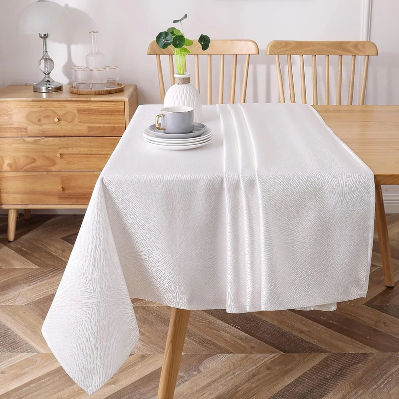 Majestic Giftware Polyester Tablecloths for Rectangle Tables | (70/120) - TC1363 Jacquard Drench White Print Hem Stitch Dining Table Cover | Decorative Washable Tablecloth for Kitchen, Dining
