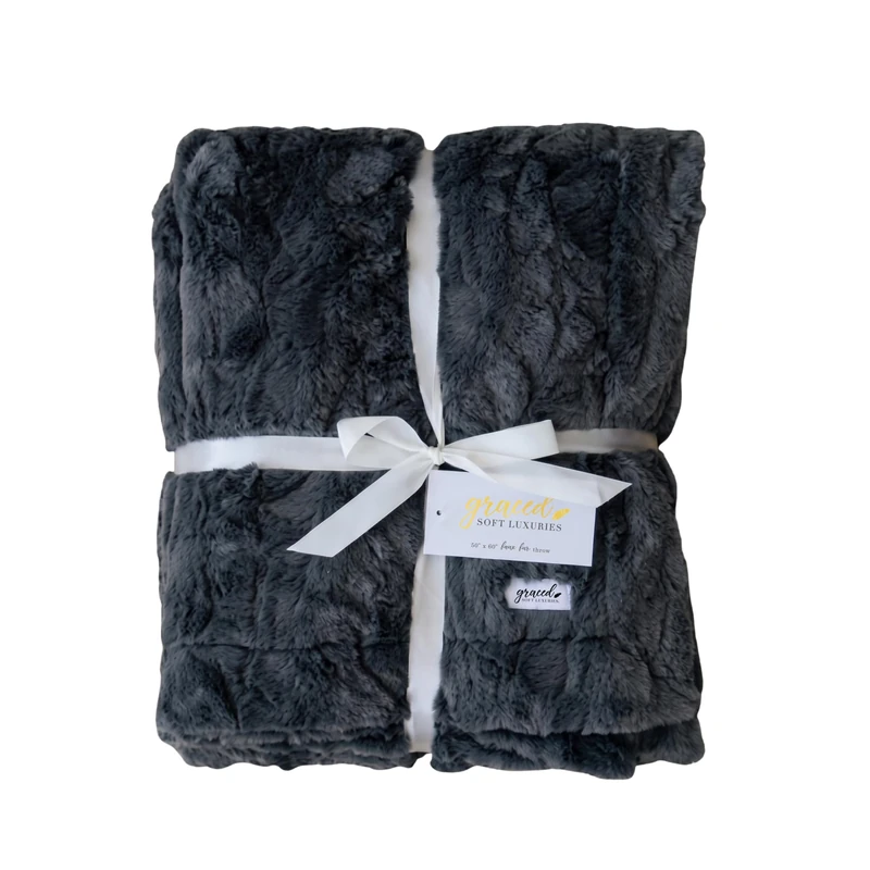 GRACED SOFT LUXURIES Charcoal Faux Fur Blanket Plush Cozy Bed Couch 50x60