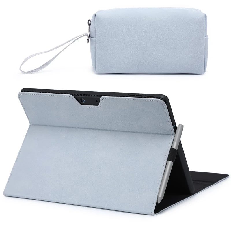 HYZUO Protective Case for Surface Pro 11/10/9, Multi-angle Viewing Folio Stand with Stylus Holder, Compatible with Type Cover Keyboard, with Pouch, Pale Blue