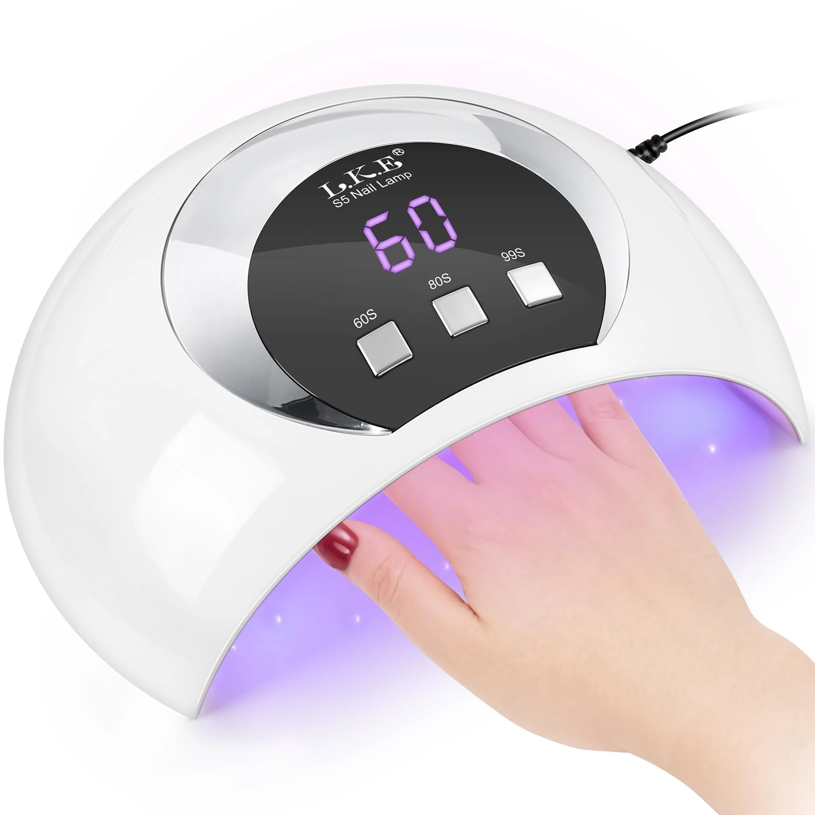 UV LED Nail Lamp, LKE 54W Nail Dryer Gel Nail Curing Lamp UV Light for Gel Nails with 3 Timers LCD Display Smart Sensor USB Plug for Fingernail Toenail