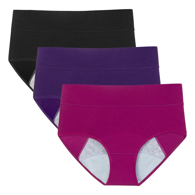 POKARLA Incontinence Pants Women High Waist Period Underwear Heavy Flow Leak Proof Washable Leakproof Protective Briefs High Absorbency Cotton Menstrual Knickers 3 Pack Multicolor 4X-Large - Image 1