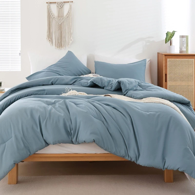 ROSGONIA Comforter Full Size for Boys Teen Girls Dusty Blue, 3pcs (1 Boho Comforter & 2 Pillowcases), Lightweight Dorm Bedding Soft All Season Bed Set