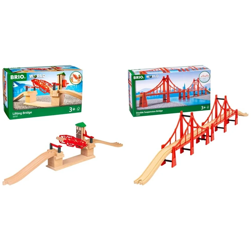 BRIO World Lifting Bridge for Kids Age 3 Years Up - Compatible With All BRIO Railway Train Sets and Accessories & 33683 Double Suspension Train Bridge for Kids Age 3 Years Up