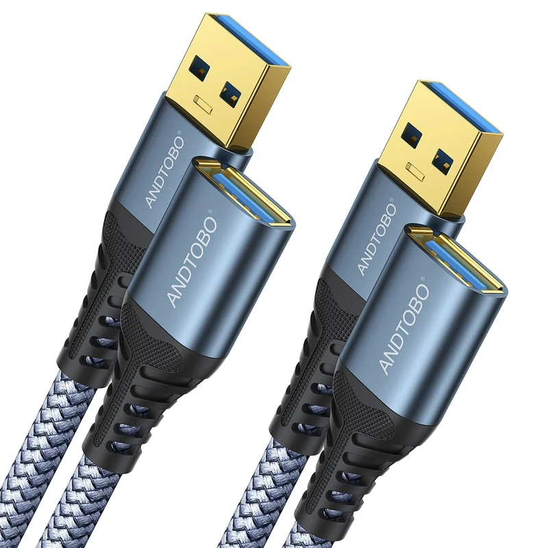 2 Pack-2M USB Extension Cable , USB 3.0 Type A Male to Female Extender Cables High-Speed Data Transfer 5Gbps Compatible with Gamepad, Printer, Webcam, USB Keyboard, Flash Drive, Hard Drive, ect.