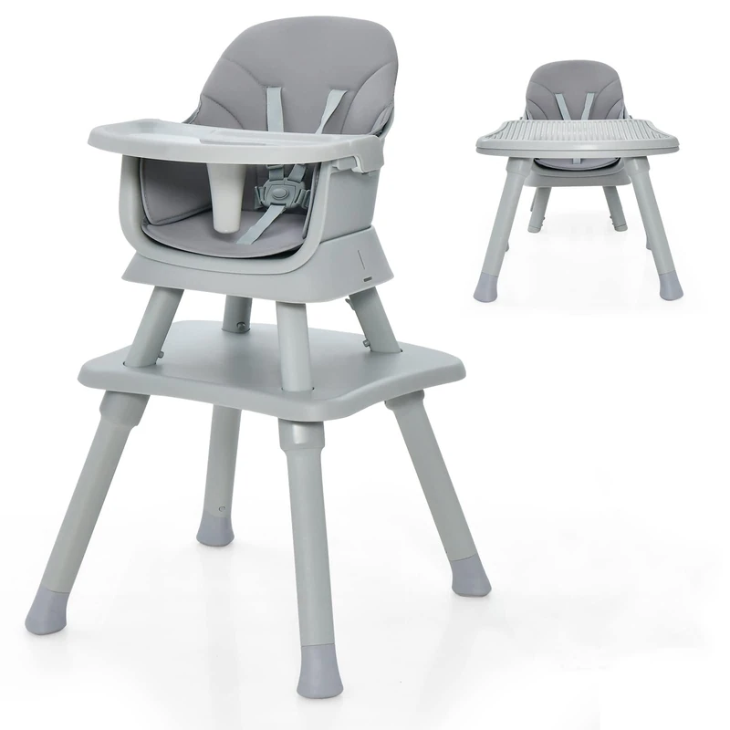 GYMAX 6 in 1 High Chairs (Gray, 58 x 58 x 98 cm)