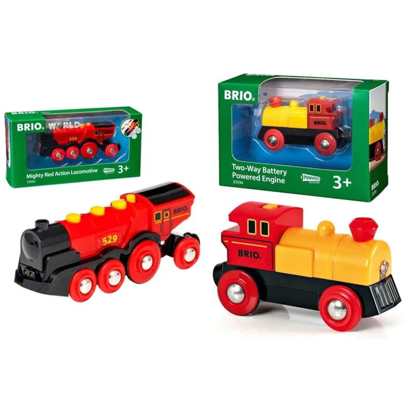 BRIO World Mighty Red Action Locomotive Battery Powered Toy Train for Kids Age 3 Years Up & World Two Way Battery Powered Engine Train for Kids Age 3 Years Up