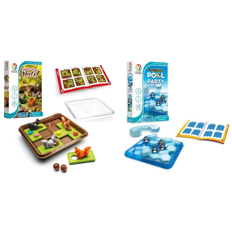 smart games - Squirrels Go Nuts, Puzzle Game with 60 Challenges, 6+ Years & Penguins Pool Party, Puzzle Game with 60 Challenges, 6+ Ages - Image 1
