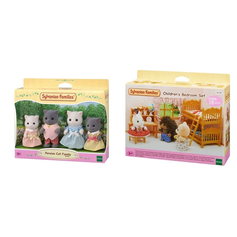 Sylvanian Families 5455 Persian Cat Family Dolls, Multicolor & 5338 Children's Bedroom Set, Multicolor