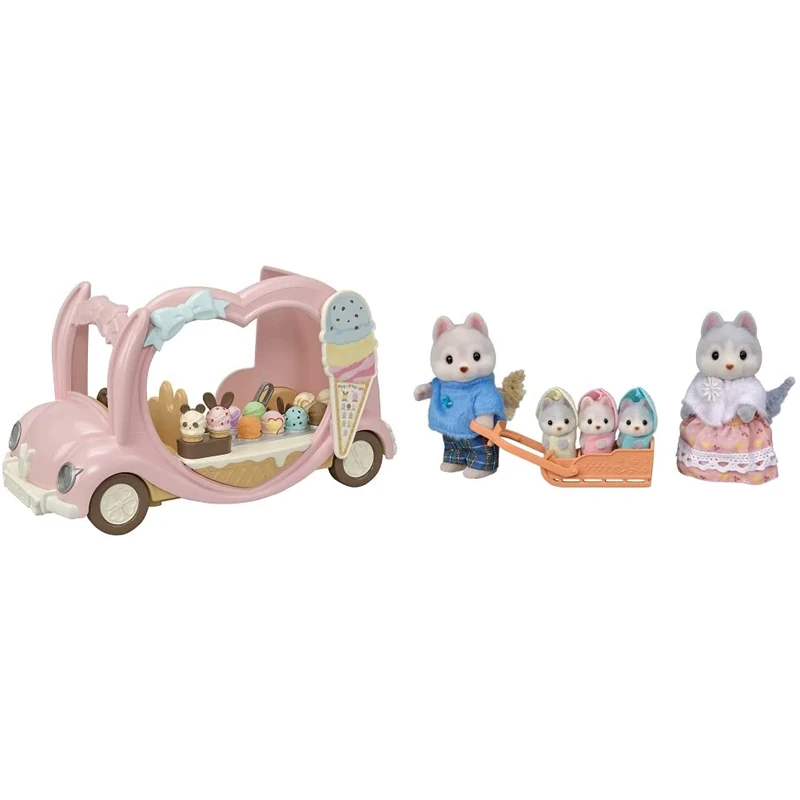 Sylvanian Families Ice Cream Van & 5636 Husky Family, Dollhouse Playsets Multicolor, 3 x 3.5 x 8.5 cm