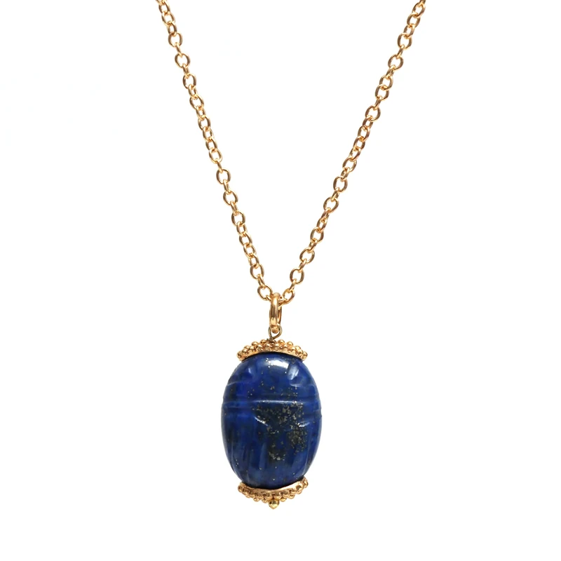 Gempires Lapis lazuli Beetle Necklace, September Birthstone, Handmade Jewelry with 14k Gold Plated 18 inch Adjustable Chain (Lapis Lazuli)