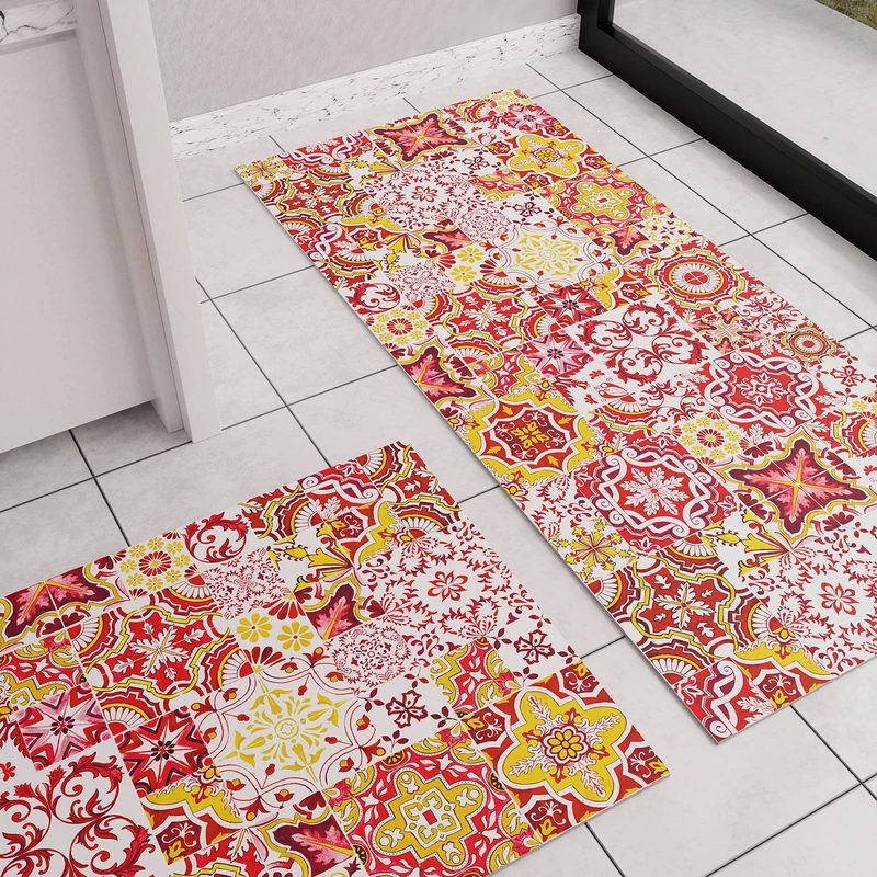 PETTI Artigiani Italiani - Kitchen Runner Rug, Vietri Red, 52 x 480 cm, Geometric Design, Non-Slip, Stain-Resistant, 100% Made in Italy