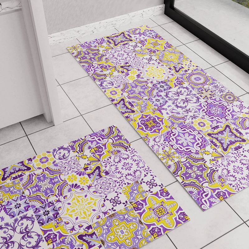 PETTI Artigiani Italiani - Kitchen Runner Rug, 440 x 52 cm, Vietri Purple, Geometric Pattern, Non Slip, Stain Resistant, 100% Made in Italy