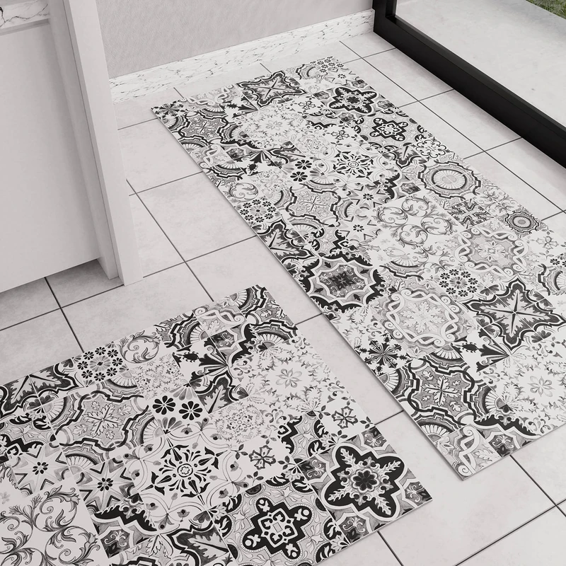 PETTI Artigiani Italiani - Kitchen Carpet, Washable Non-Slip Runner Rug, 52 x 480 cm, Vietri Black Design, 100% Made in Italy