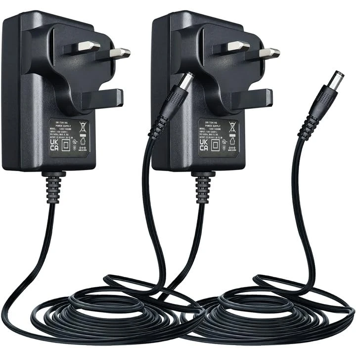 2 Pack 12V 1A/1000mA Power Supply Adapter, AC 100-240V 50/60Hz to DC 12V 1A/1000mA 12W 5.5x2.1mm Wall Charger, Center Positive, 1.8M 20AWG Long Cable for Stable and Flexible Use