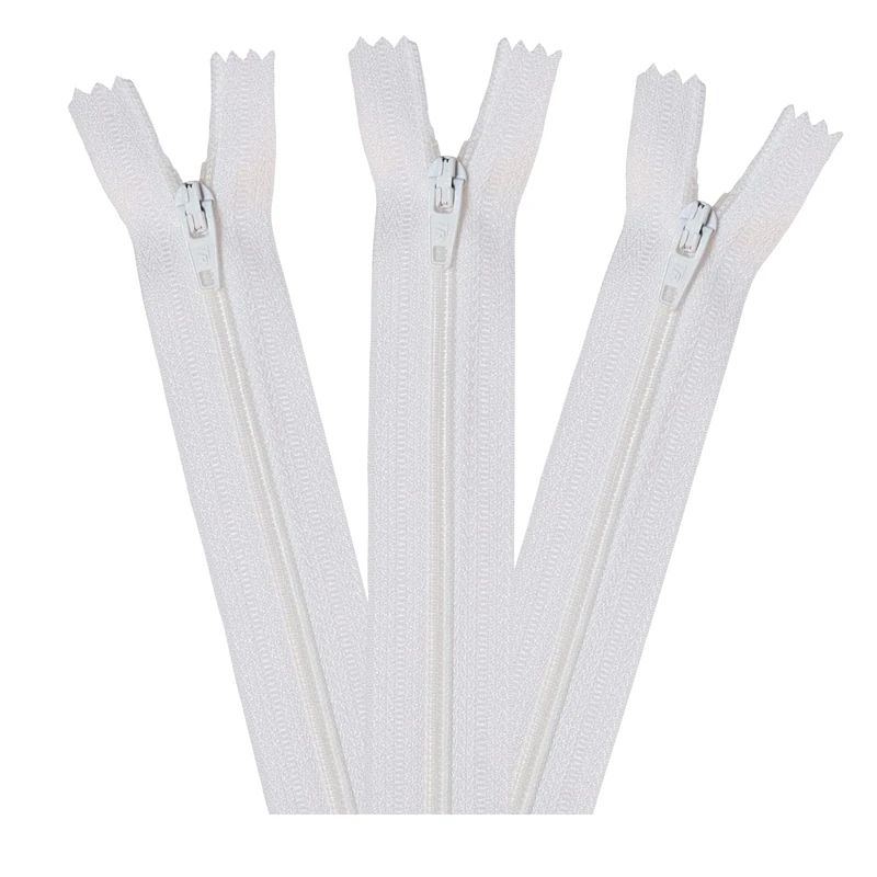 10 inch | 25cm White Zips (Pack of 3) - Strong No.3 Nylon Closed End Zip Fasteners. Ideal for Sewing, Dressmaking, Skirts, Bags, Cushions, Craft Projects
