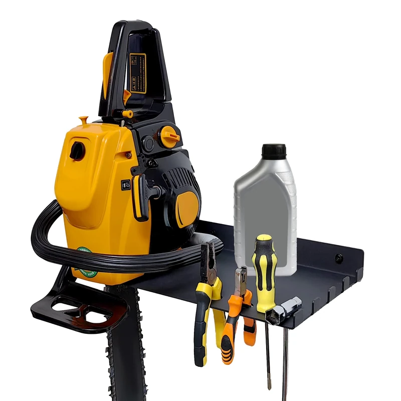 OMMUU 16.5" Chainsaw Rack Shelf Stand Chain Saw Wall Mount Hanger Hook Chainsaw Wall Holder Case Accessories Garage Organization Storage Tool Black Metal Floating Shelf - Image 1