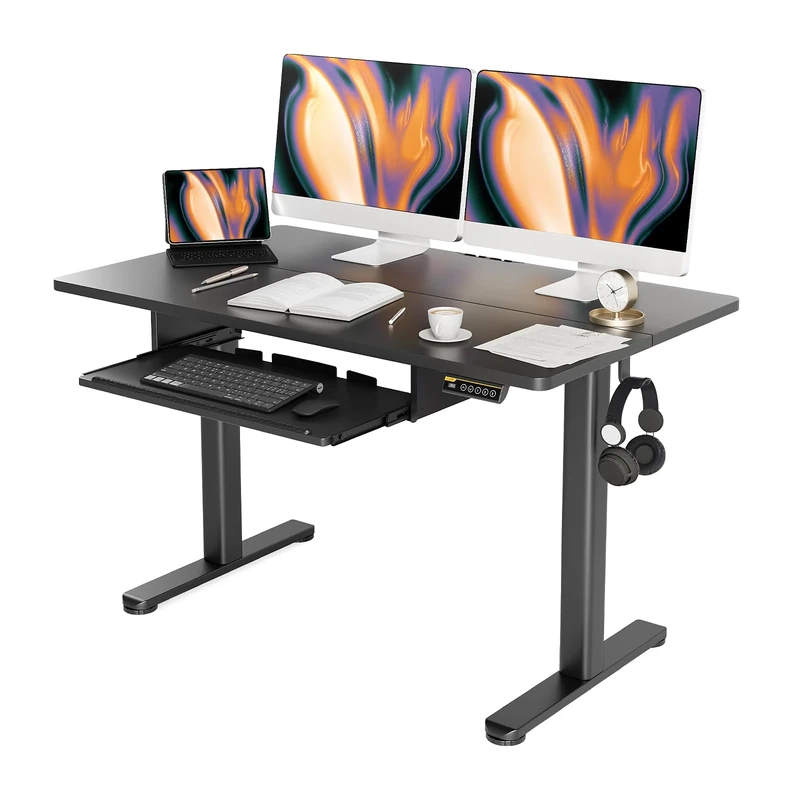 Claiks Standing Desk with Keyboard Tray, 48x24 Inch, Black