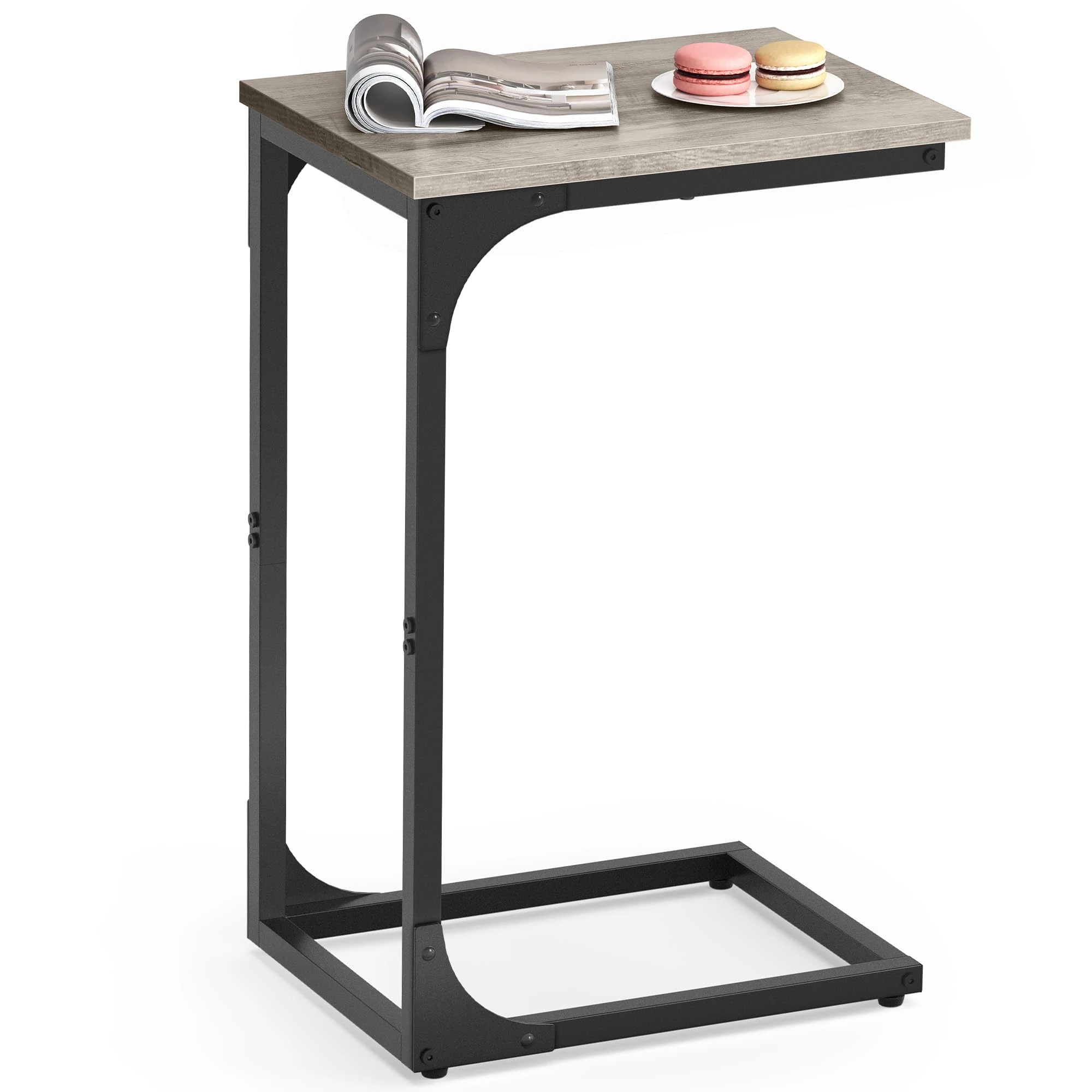 VASAGLE C-Shaped Side Table, Bedside Table, Sofa Side Table, Coffee Table, with Metal Frame, Industrial, for Living Room, Bedroom, Heather Greige and Black LET350B02
