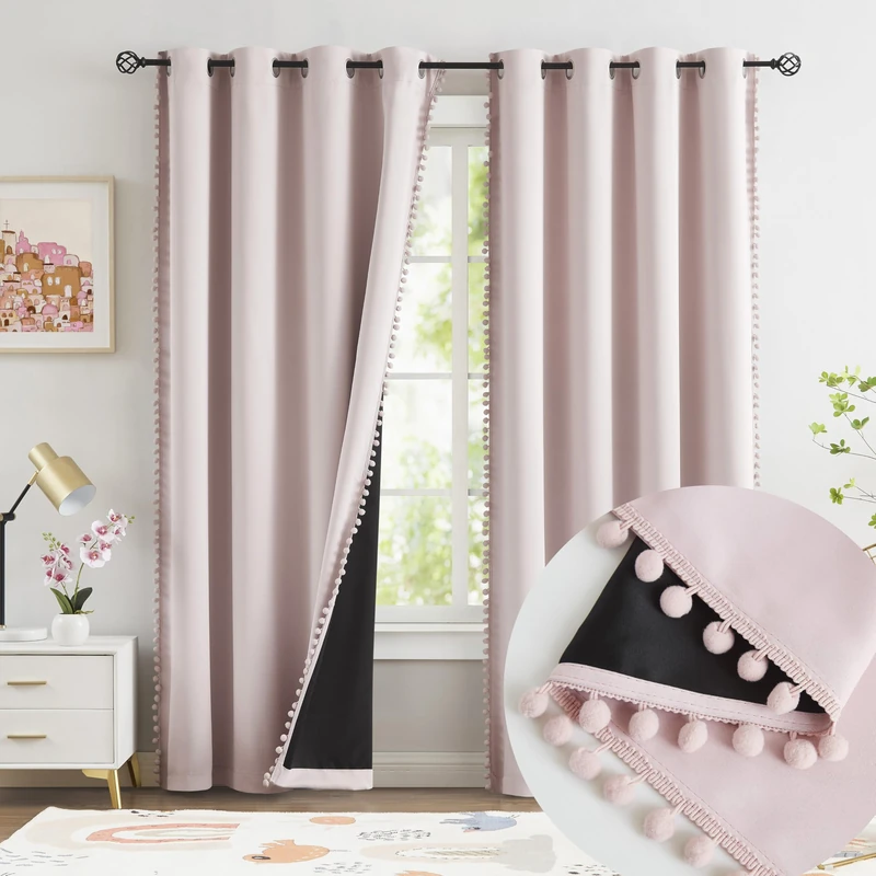 Jubilantex Blush Pink Blackout Curtains Nursery Curtains Blackout Window Treatments 95" Long Grommet Top 2 Panels for Girls Kids Bedroom, 52" Wide