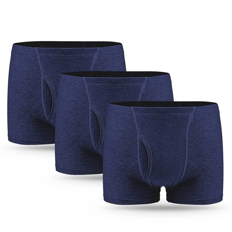 3 Pcs Men’s Incontinence Pants Incontinence Boxer Brief with Absorbent Pad 300 ML Urine Volume Cotton Washable Reusable Leakproof Incontinence Pants for Men Blue Size 3XL
