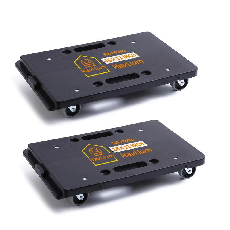 Kavlium Furniture Dolly, Heavy Duty, Black, 4 Wheels, 500 lbs Capacity, 2 Pack